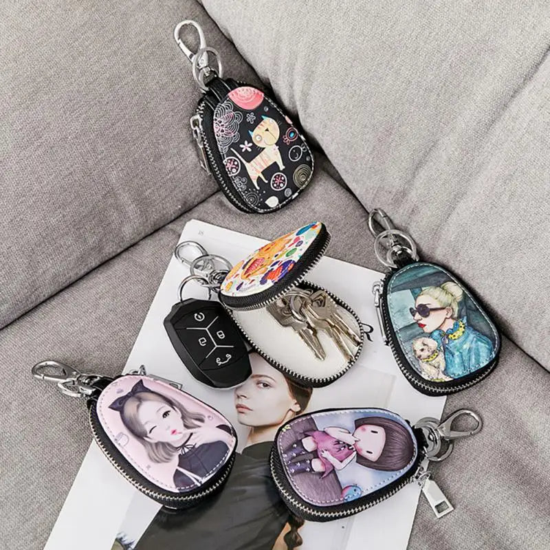 Oval Car Key Case Mini Storage Bag Unisex Key Bag Men Women