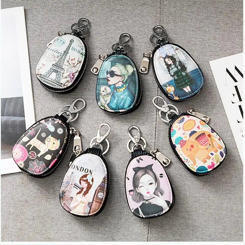 Oval Car Key Case Mini Storage Bag Unisex Key Bag Men Women