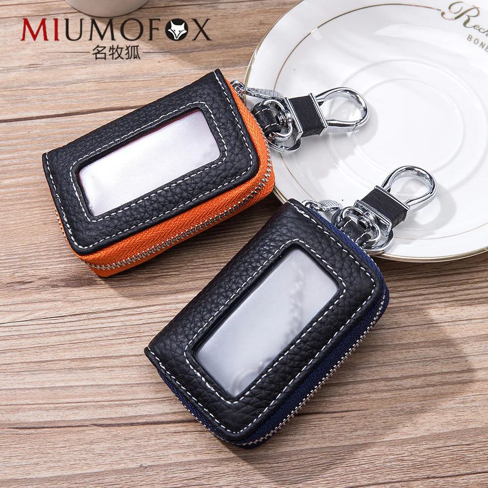 Leather Car Key Case Holder Waist Hanging Keychain Multifunction Bag