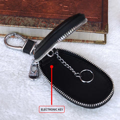 Leather Car Key Case Keychain Zipper Pouch Snake Pattern Key Holder
