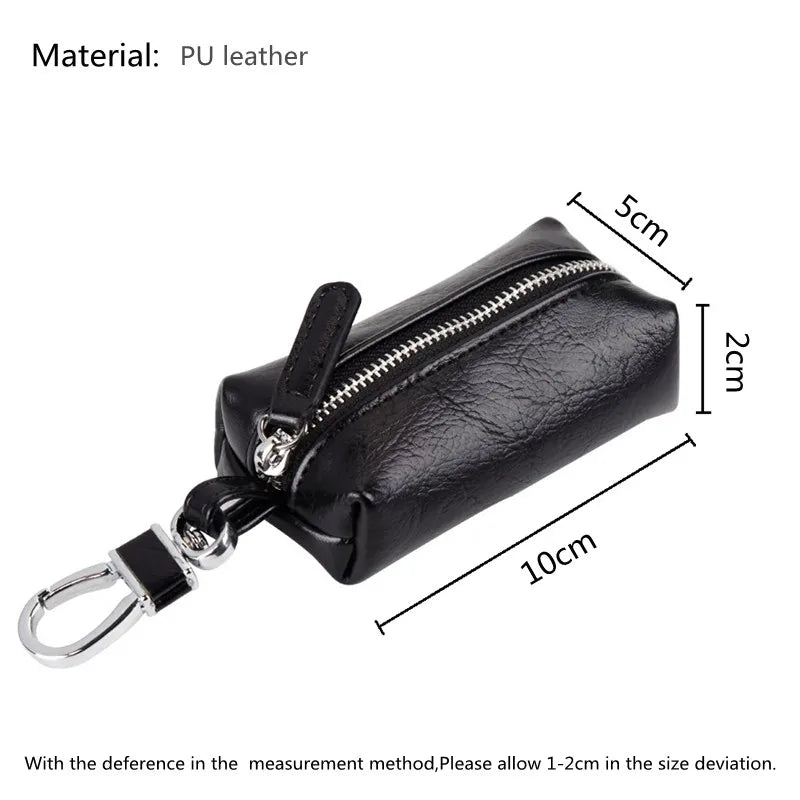 Car Key Case PU Leather Key Holder Zipper Bag Keychain Pouch Organizer