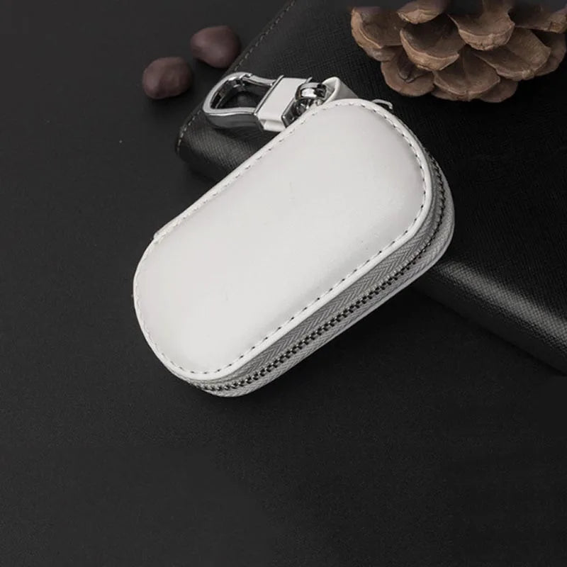 Leather Car Key Pouch Wallet Holder with Chain Organizer