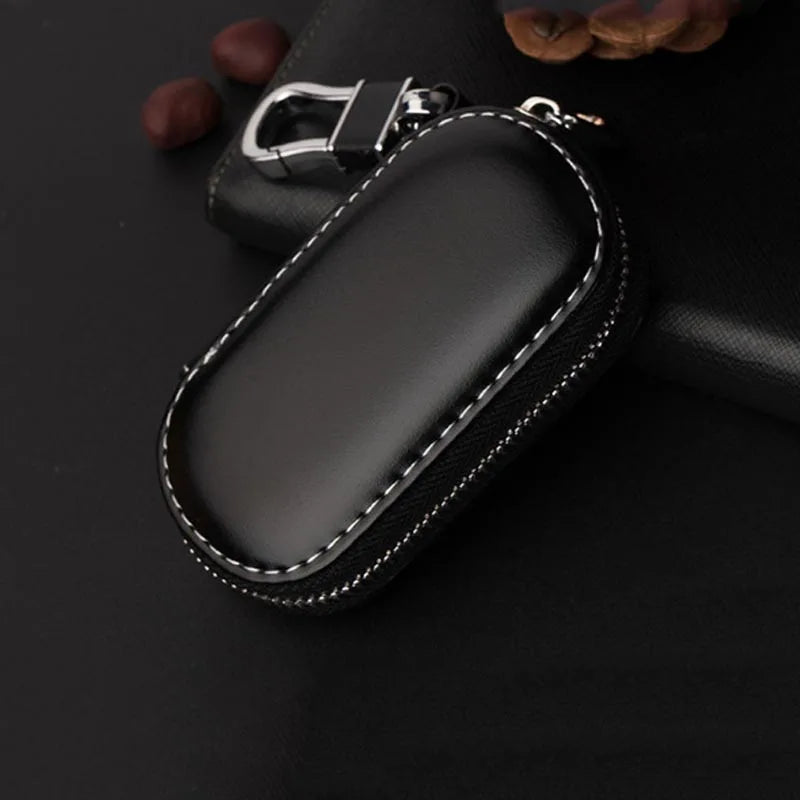 Leather Car Key Pouch Wallet Holder with Chain Organizer