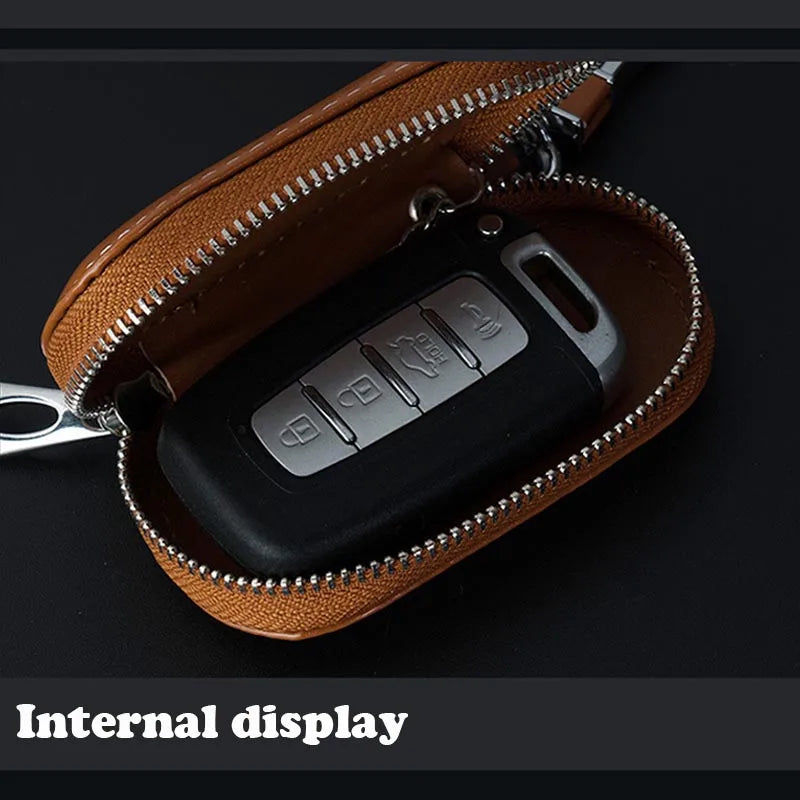 Leather Car Key Pouch Wallet Holder with Chain Organizer