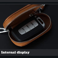 Leather Car Key Pouch Wallet Holder with Chain Organizer