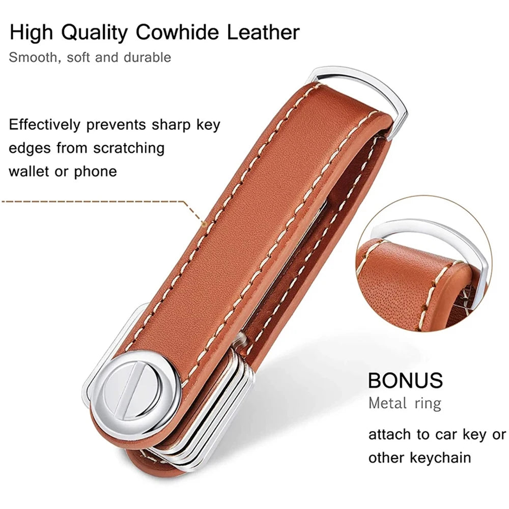 Leather Car Key Pouch Wallet Holder Chain Organizer