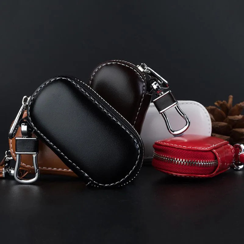 Leather Car Key Pouch Wallet Holder with Chain Organizer