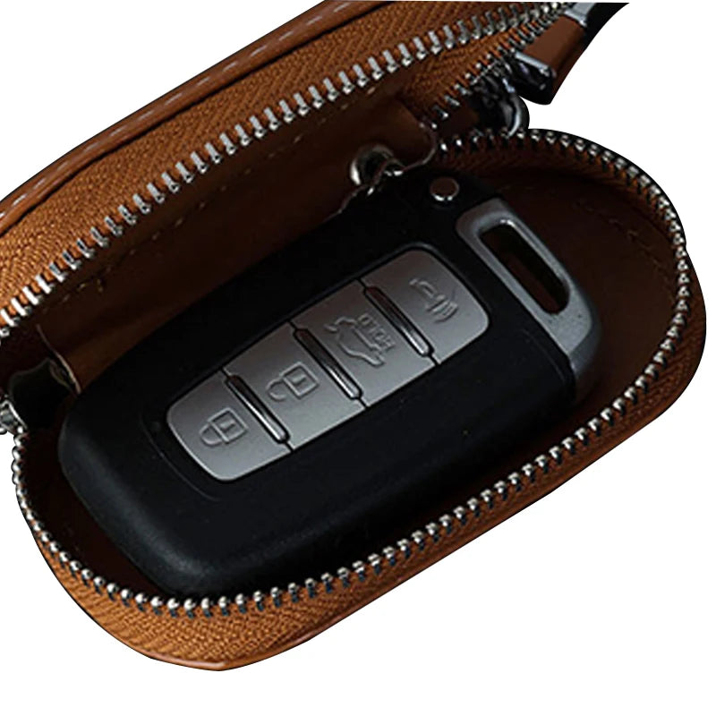 Leather Car Key Pouch Holder Wallet Chain Organizer