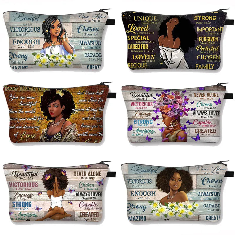 Afro Girls Pattern Cosmetic Bag - God Says You Are
