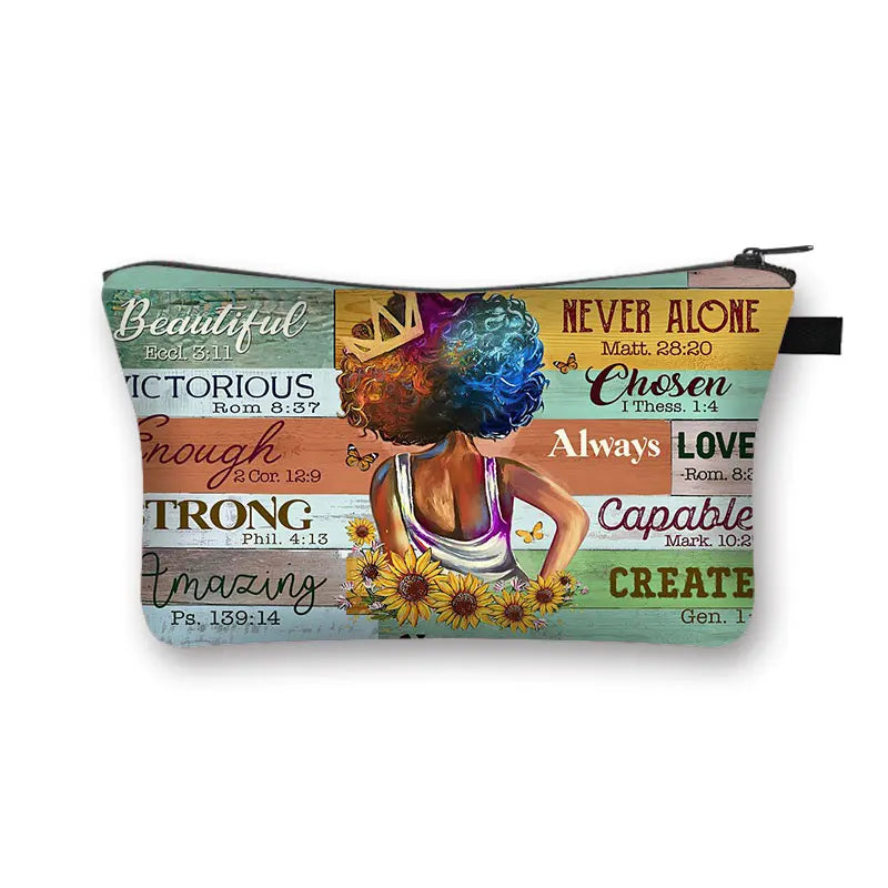 Afro Girls Pattern Cosmetic Bag - God Says You Are