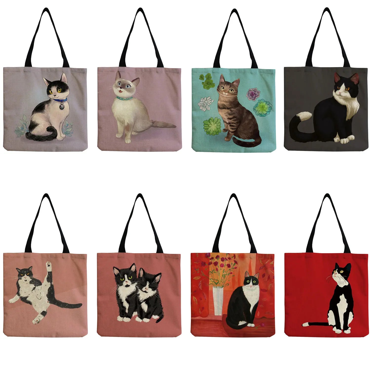 Cartoon Animal Printed Women Shoulder Bag Casual Handbags Cat Beach Tote Bag
