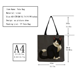 Cartoon Animal Printed Women Shoulder Bag Casual Handbags Cat Beach Tote Bag