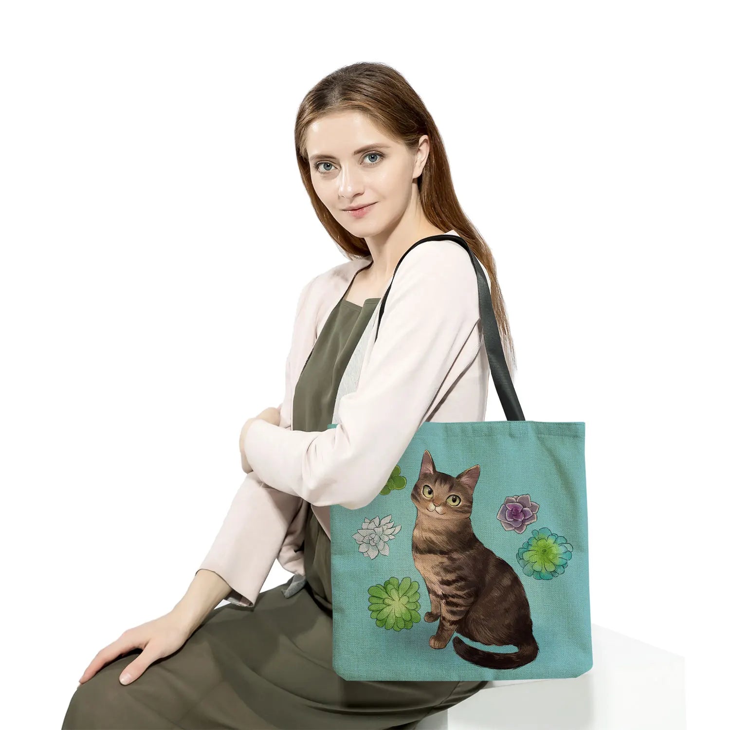Cartoon Animal Printed Women Shoulder Bag Cat Eco Reusable Handbag