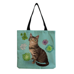 Cartoon Animal Printed Women Shoulder Bag Cat Eco Reusable Handbag