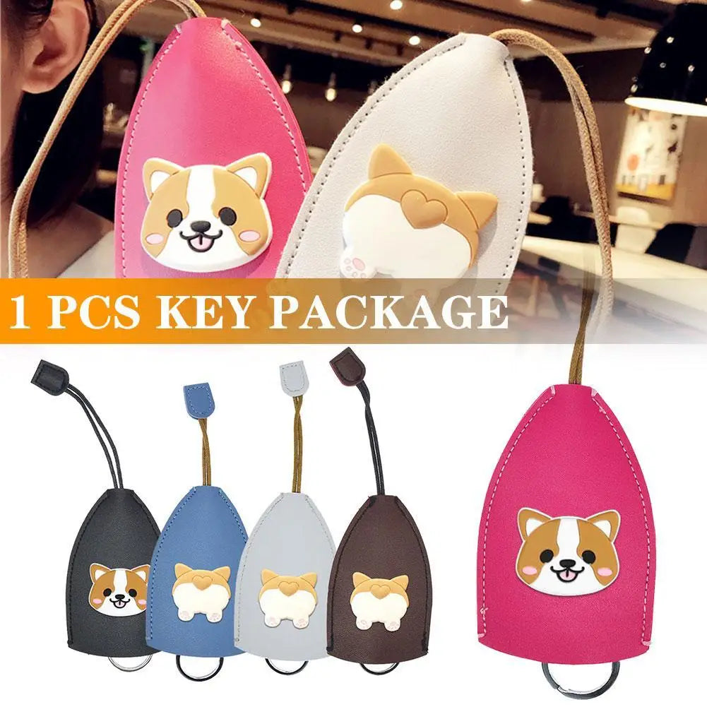 Cute Cartoon Animals Key Bag Holder Leather Keychain Pouch