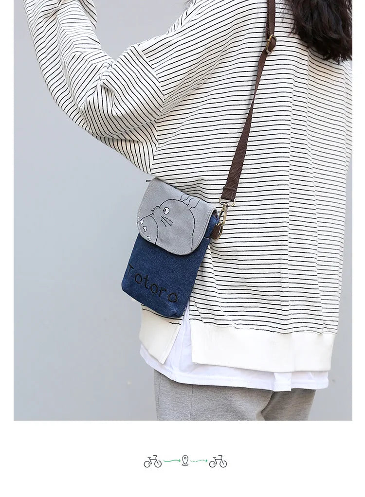 Anime Totoro Shoulder Bag Messenger Cross Body Canvas Phone Bag