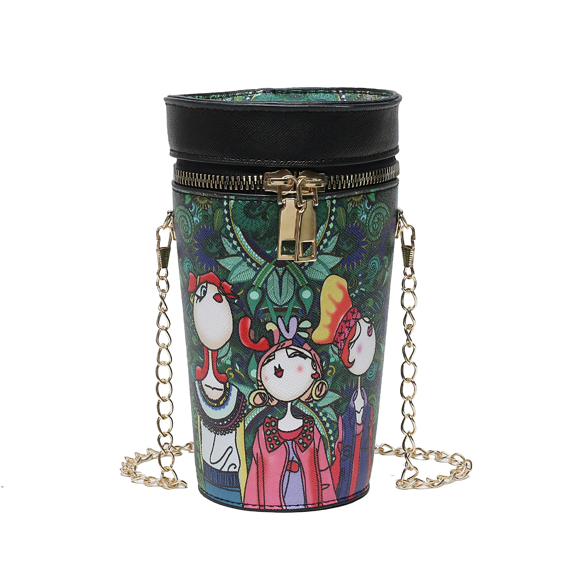 Female Cartoon Printing Cylinder Bag Mini Shoulder Messenger Bag