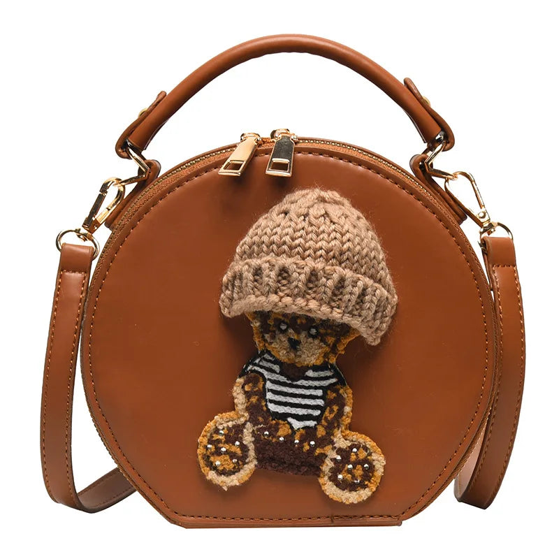 Vintage Leather Shoulder Bag Round Crossbody