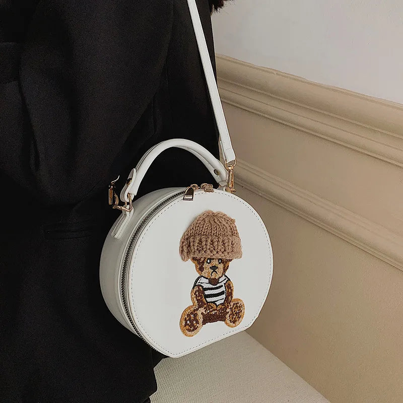 Vintage Leather Shoulder Bag Round Crossbody