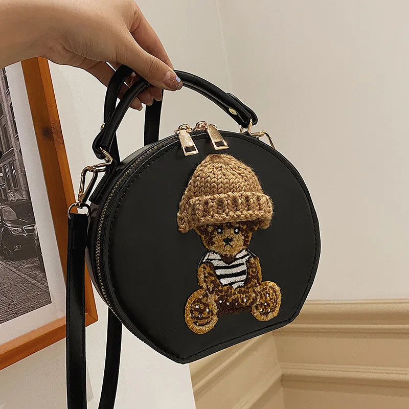 Vintage Leather Shoulder Bag Round Crossbody