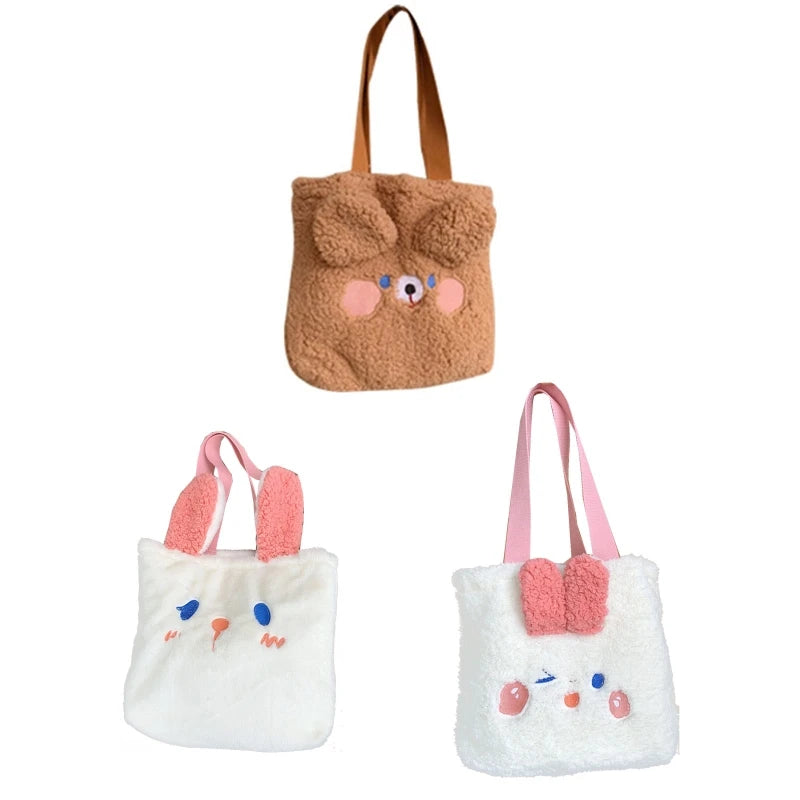 Fluffy Cartoon Bear Rabbit Plush Shoulder Bag