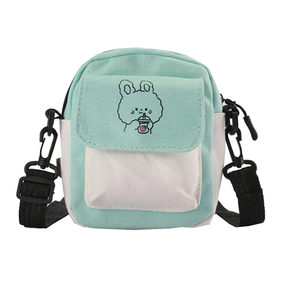 Cartoon Canvas Crossbody Bag Women's Small Zipper Shoulder Bag