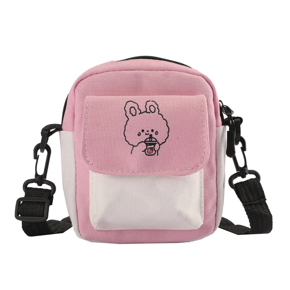 Cartoon Canvas Crossbody Bag Women's Small Zipper Shoulder Bag