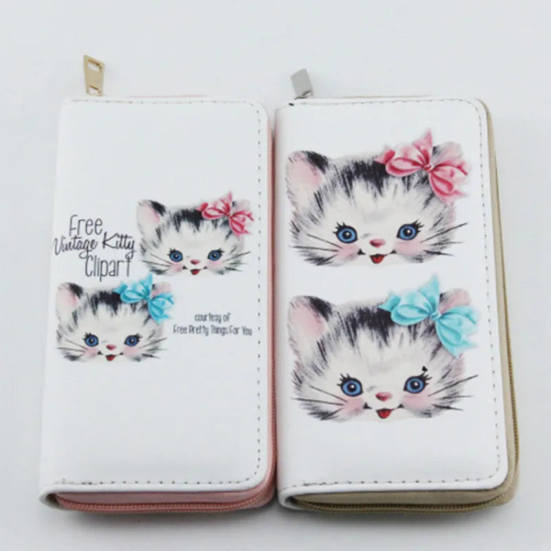 Cat Wallet for Girls Japan Style Prints Zipper Standard Wallets