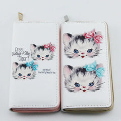 Cat Wallet for Girls Japan Style Prints Zipper Standard Wallets