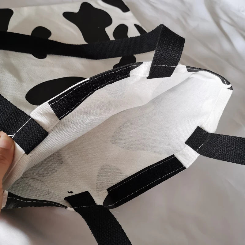 Cow Print Women Canvas Bag Large Capacity Shoulder Bag