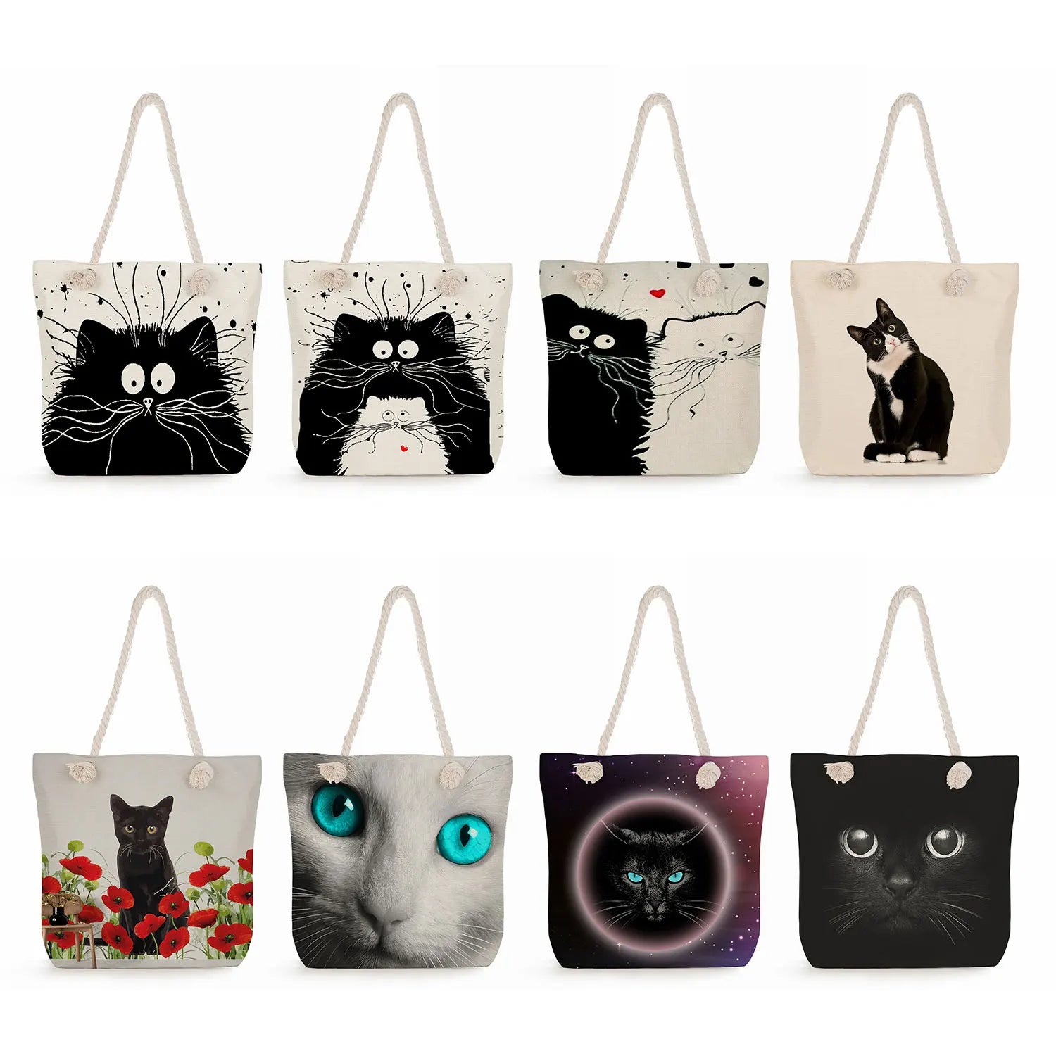 Creative Cat Print Shopping Bags Japanese Style Large Womens Totes