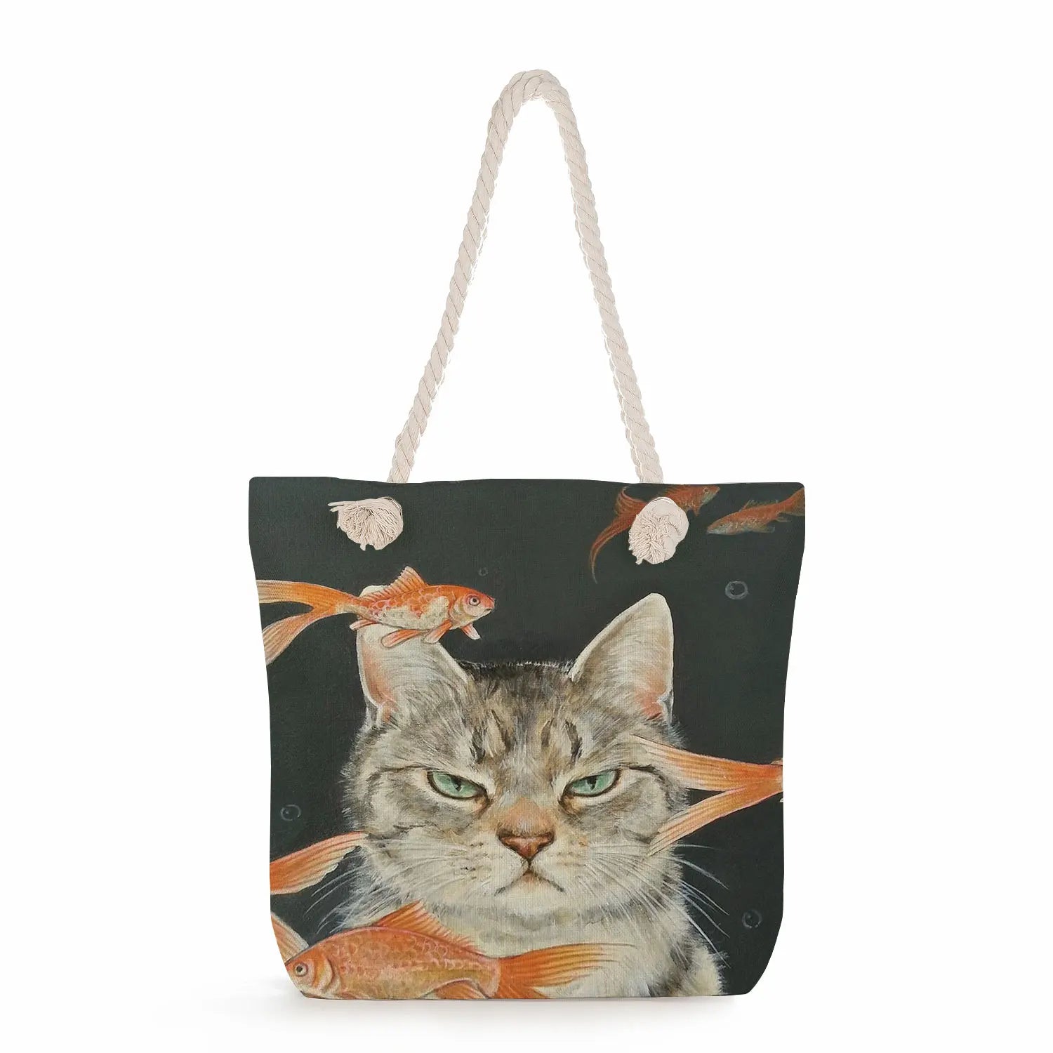 Cartoon Cat Print Shopping Bags Eco Reusable Handbags Womens Totes