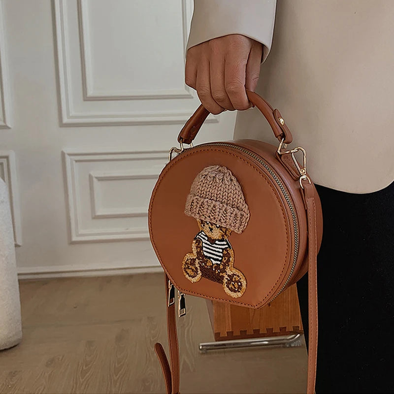 Bear Crossbody Bag Vintage Leather Shoulder Bag