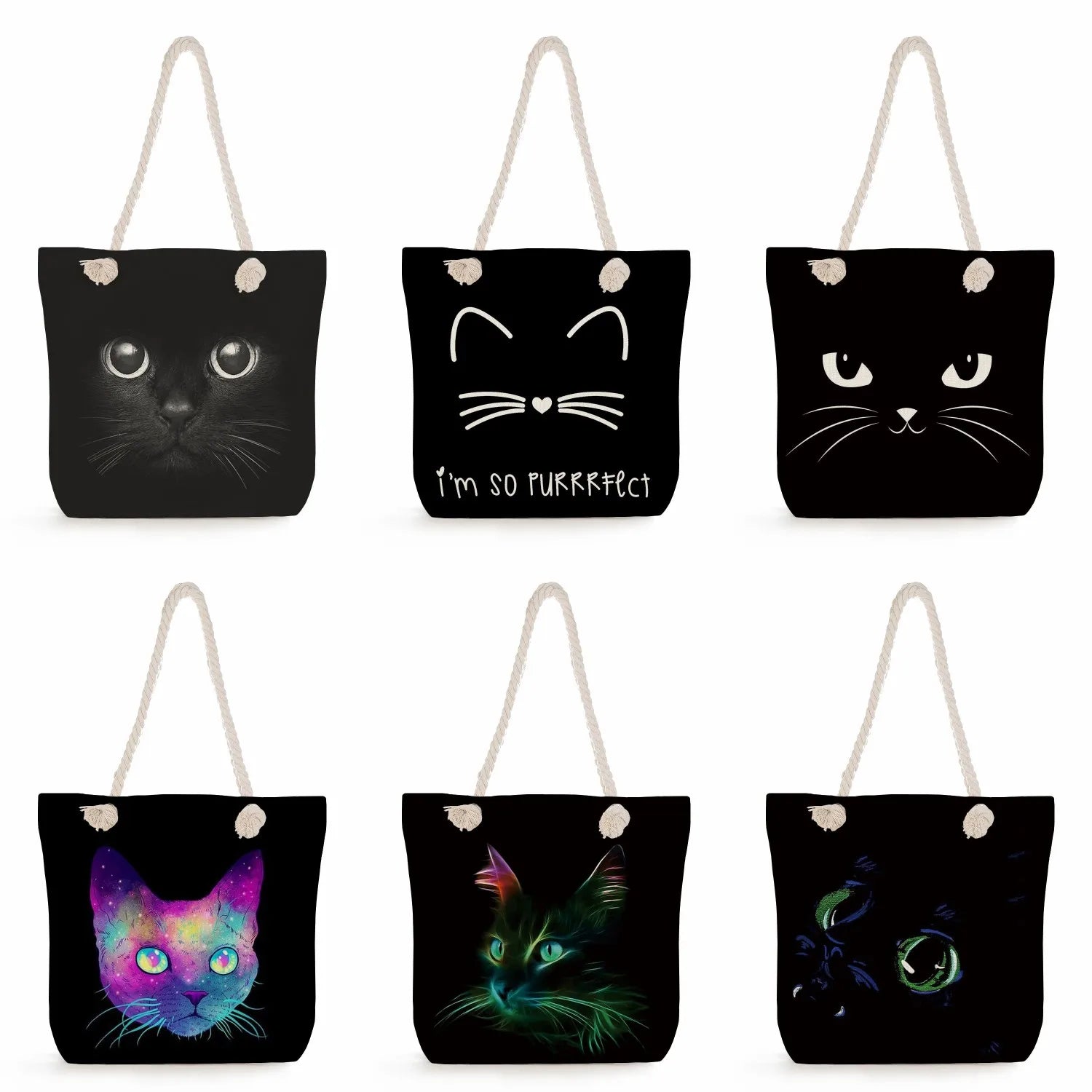 Cartoon Cat Womens Bag Big Capacity Handbags Portable Tote Bags