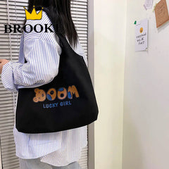 Cartoon Canvas Tote Bag Women's Korean-Style Handbag