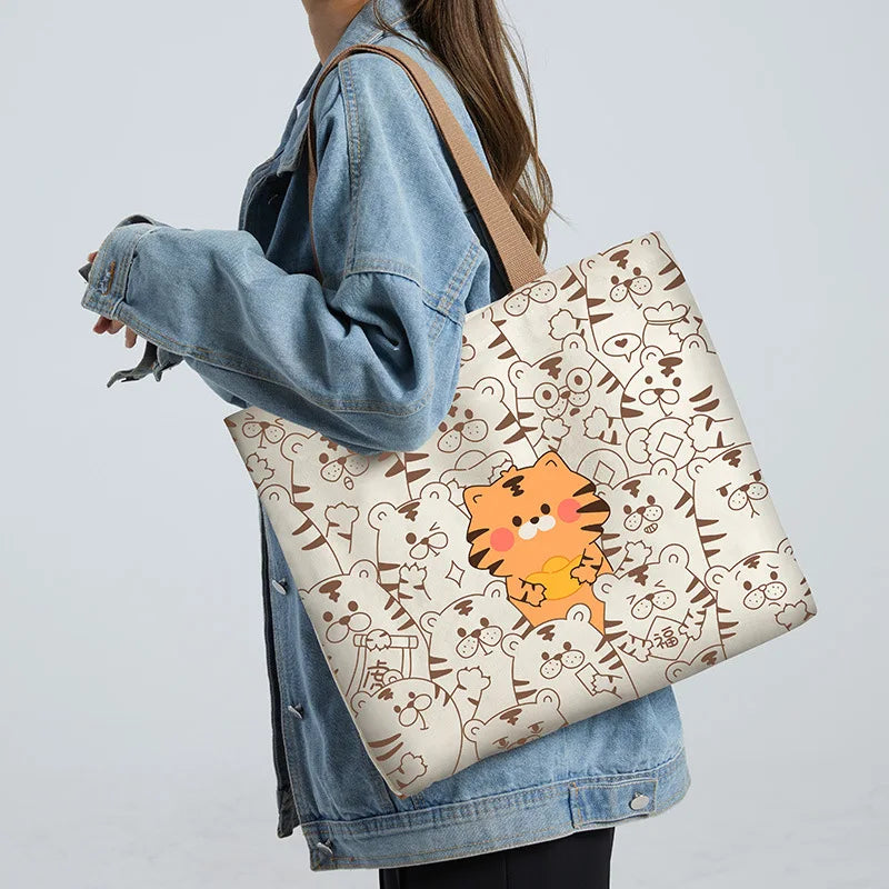 Cartoon Printing Canvas Shoulder Bag Women's Handbags Lady 40*6*35cm