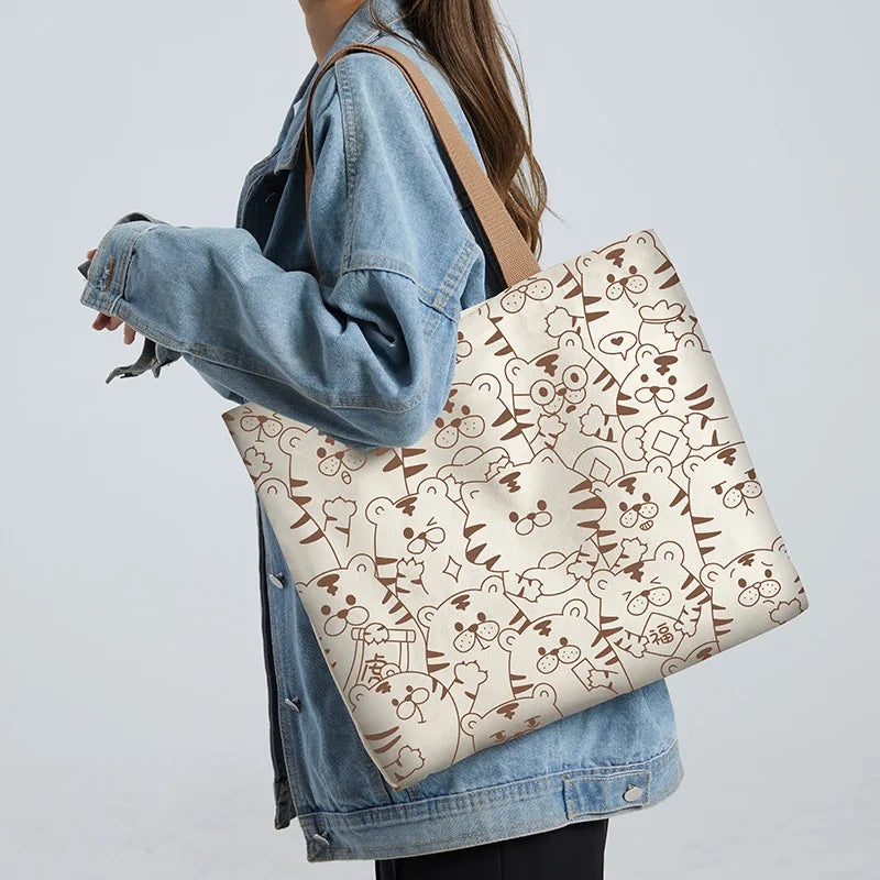 Cartoon Printing Canvas Shoulder Bag Women's Handbags Lady 40*6*35cm