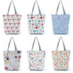 Cartoon Dentist Nurse Handbags for Women Portable Eco Friendly Casual Tote