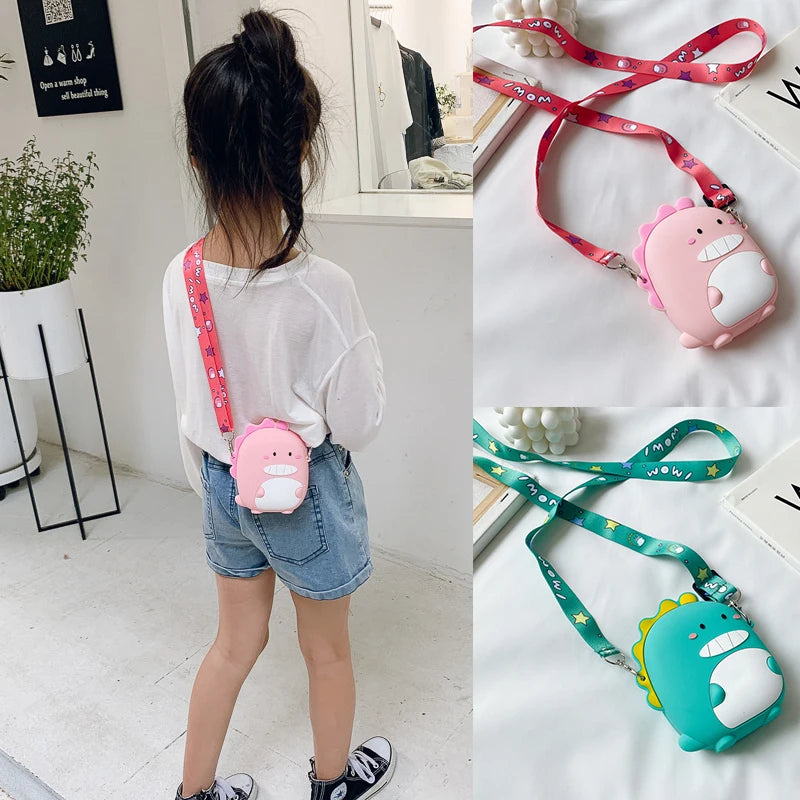 Kids Dino Crossbody Bag Silicone Phone Pouch Girls Purse