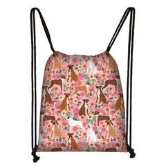 Cartoon Flowers Cats Dogs Drawstring Bag Children Learning Backpack