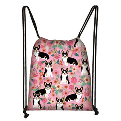 Cartoon Flowers Cats Dogs Drawstring Bag Children Learning Backpack