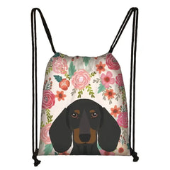 Cartoon Flowers Cats Dogs Drawstring Bag Children Learning Backpack