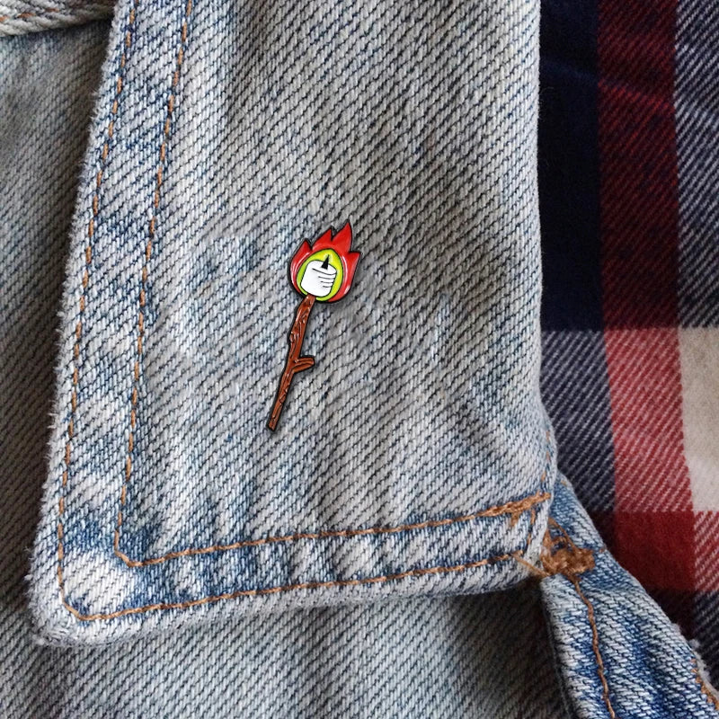 Cartoon Match Candle Flame Enamel Brooch