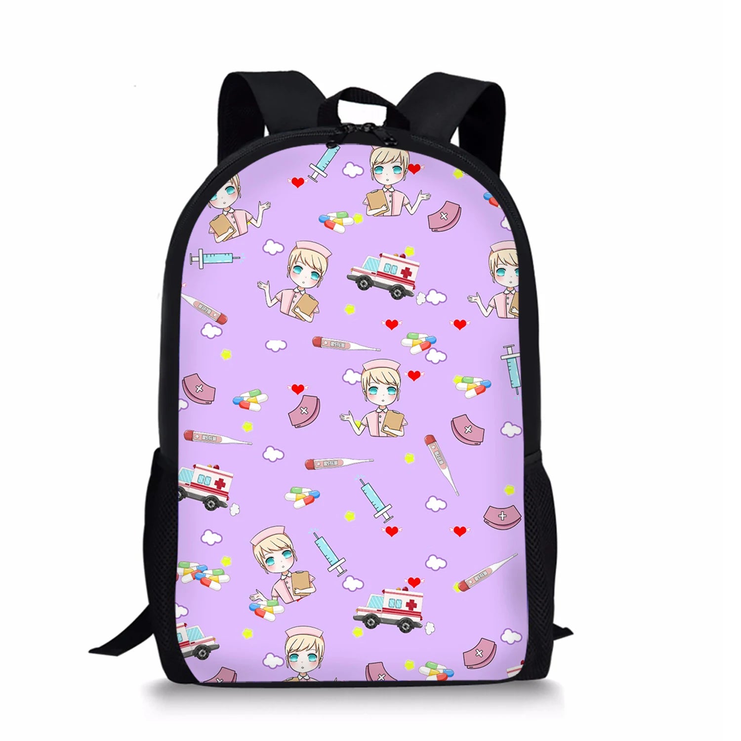 Cartoon Nurse Print School Bags for Girls Soft Teenagers Backpacks