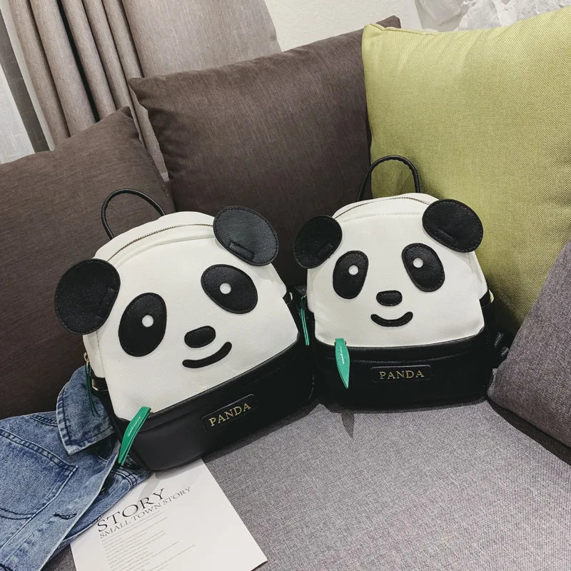 Panda Pattern School Bags Kids Backpack PU Leather Mini Kindergarten