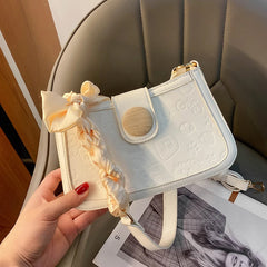 Cartoon Pattern Embossed Shoulder Bag for Women Silk Scarf Zipper