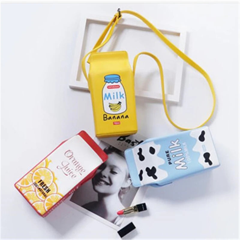 Fruit Milk Banana Strawberry Women Shoulder Bags Mini Phone Wallet Bags