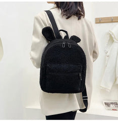Fluffy Plush School Bag with Bunny Ears Zipper