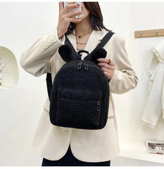 Fluffy Plush School Bag with Bunny Ears Zipper