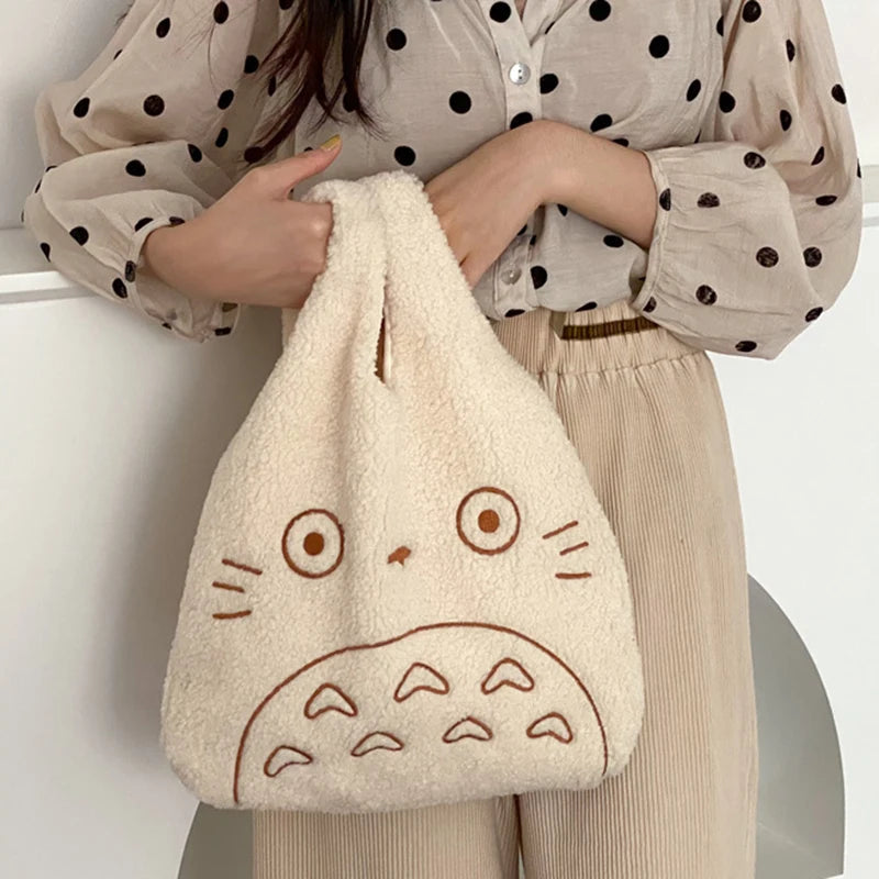Totoro Embroidery Lamb Handbag for Women Girls